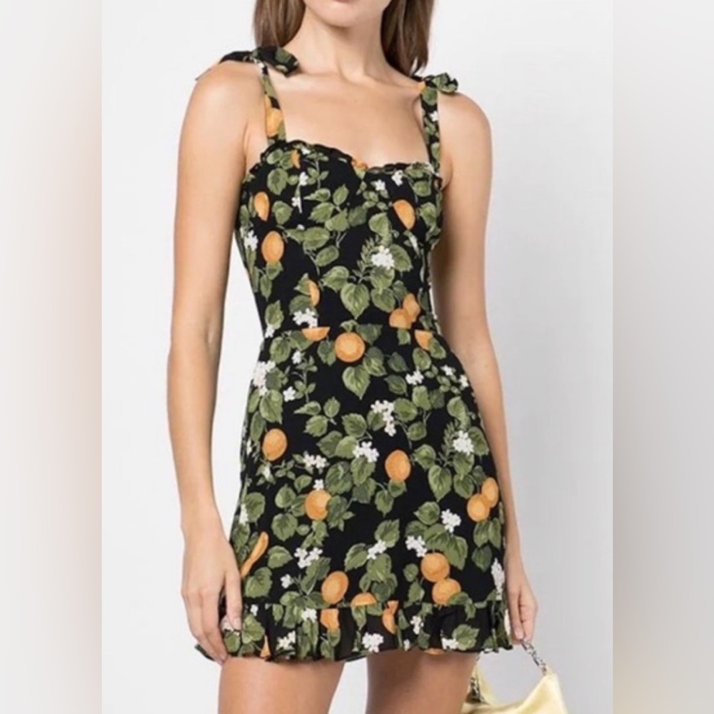 Reformation Christine Clementine Blue and Orange Floral Dress